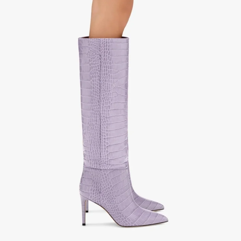 Paris Texas lilac embosed croco Stiletto knee high boots - Picture 3 of 14